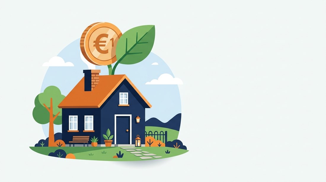 Aides à la rénovation 2026 : maison, pièce de monnaie et feuille verte
