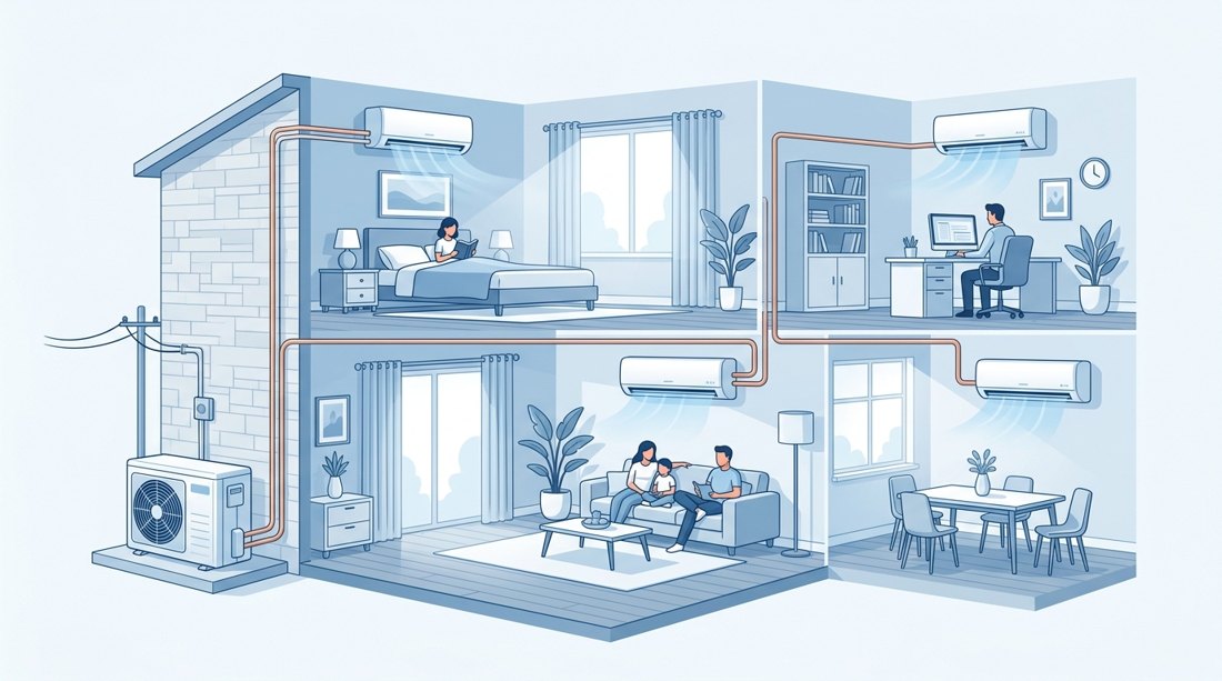 Climatisation multisplit : une unité extérieure reliée à plusieurs splits intérieurs